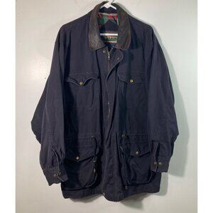 Mens Vintage Ivy Crew Canvas Leather Chore Coat Lined Black Brown XL Cotton Leat